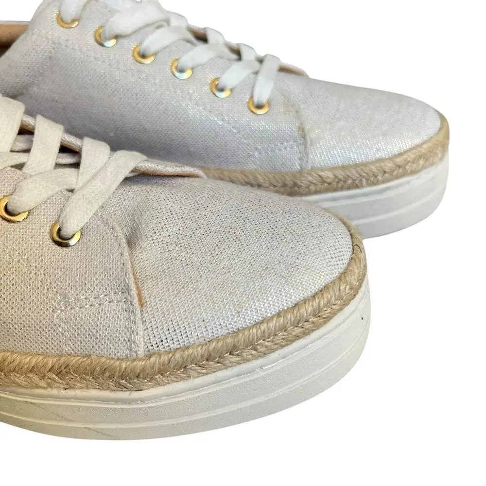 Jack Rogers Canvas Mia Metallic Gold White Tan Platform Sneakers 9.5 Espadrille